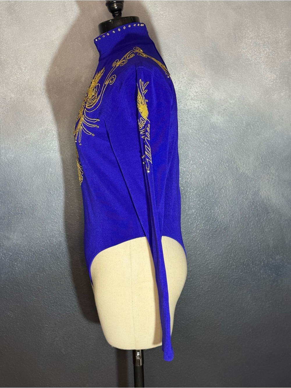 🐴 Your Wildest Dreams Royal Blue & Gold Equestrian Show Bodysuit | Size M - Picture 8 of 9